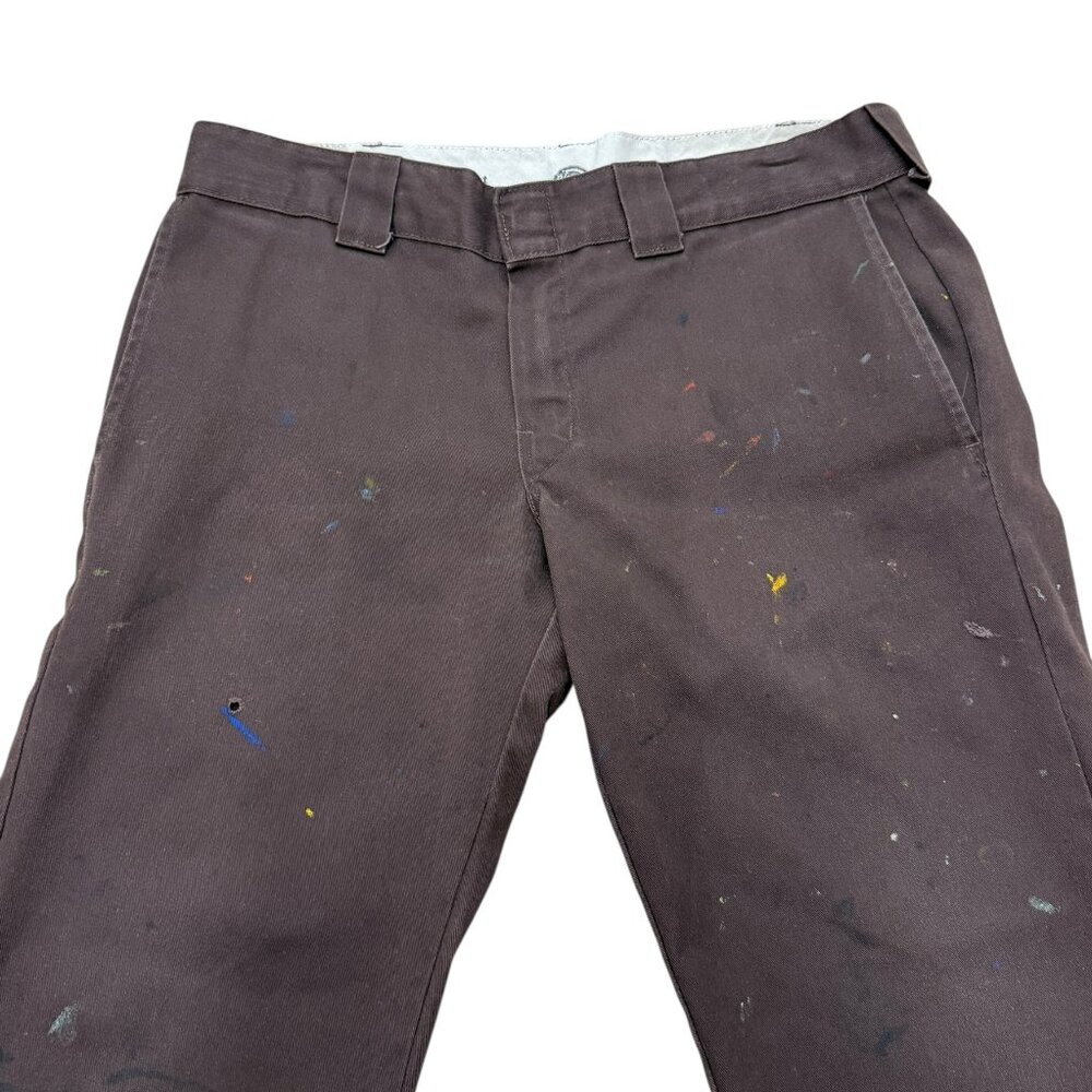 Men’s Dickies Slim Straight Work Pants Brown Distressed Paint Splatter - Picture 6 of 15